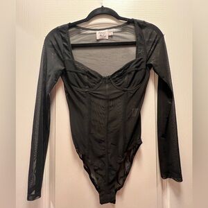 SOLD Princess Polly Leonie Long Sleeve Mesh Black Bodysuit- Size 4